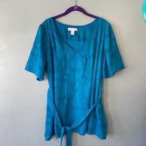 Motherhood Maternity top, Teal colored with tie front, size Large